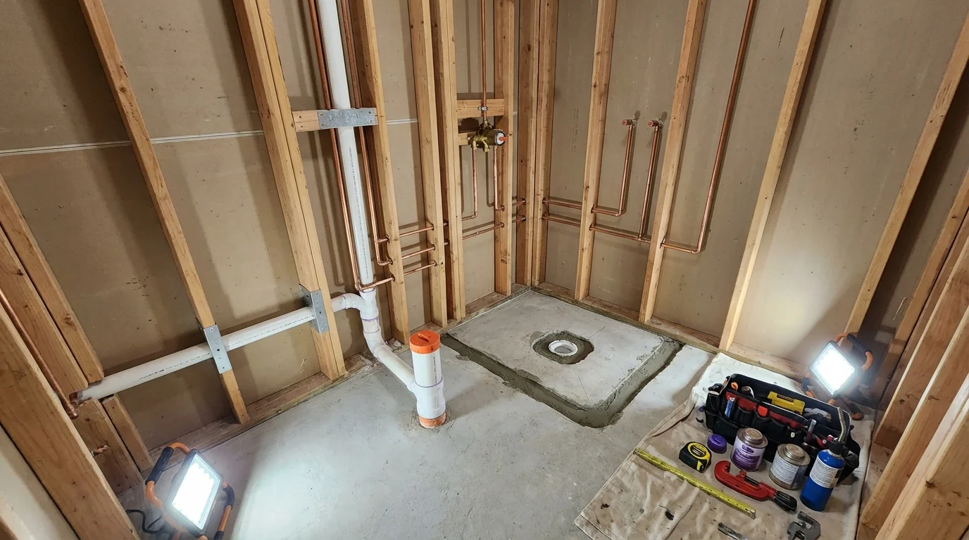 Bathroom rough-in plumbing during remodel by Johns Plumbing LLC in National City