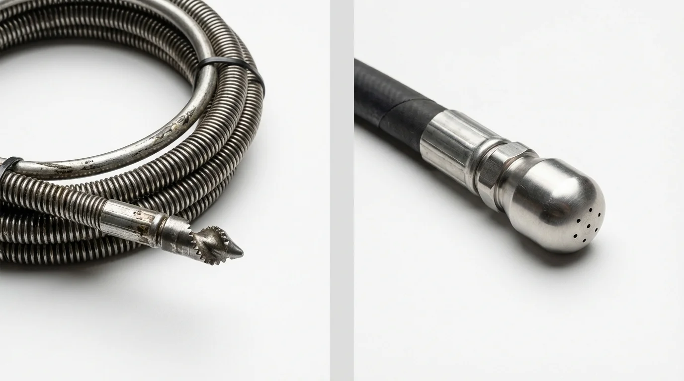 Drain snake cable and hydro jetting nozzle used for drain cleaning in National City, CA