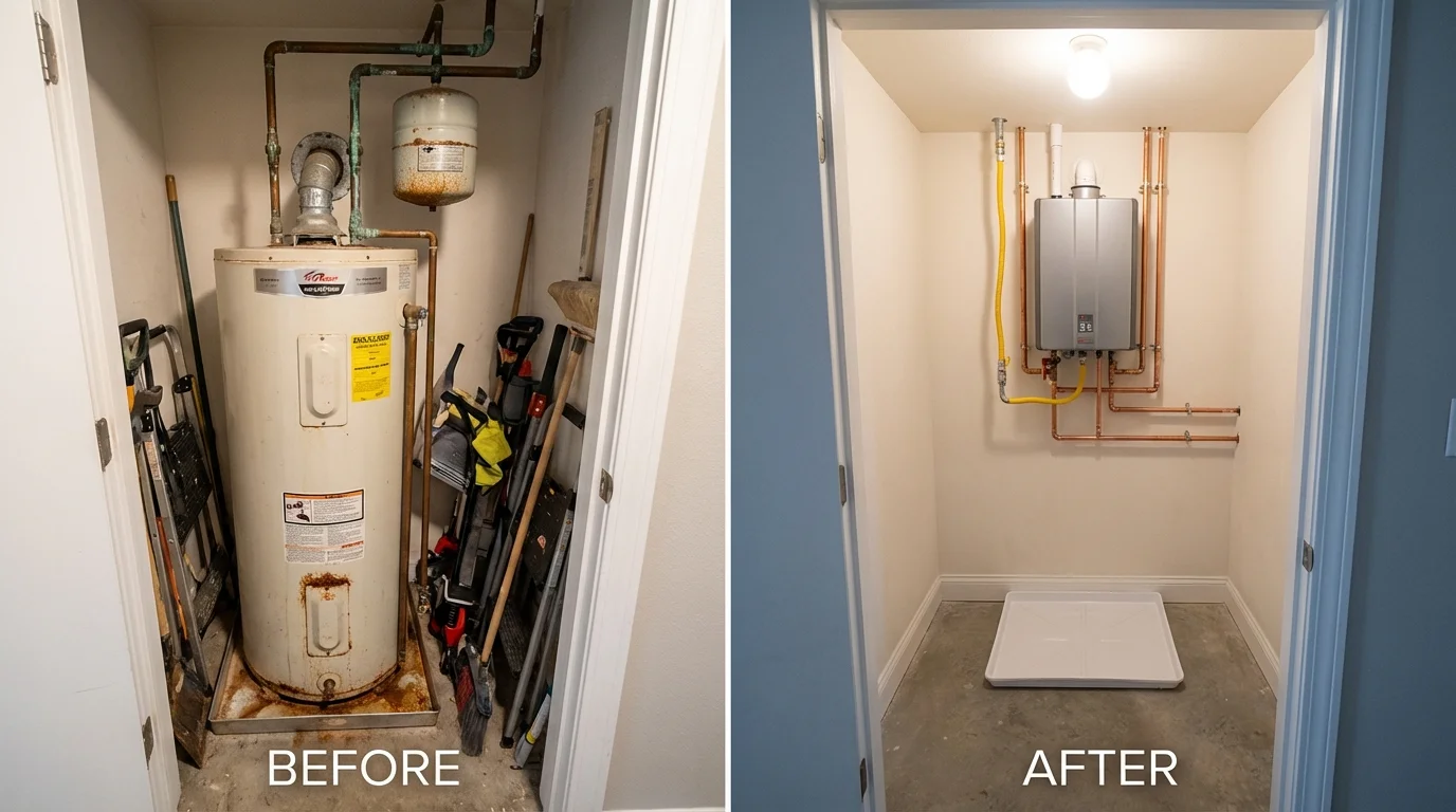 Tank water heater versus wall-mounted tankless unit comparison for National City, CA homeowners