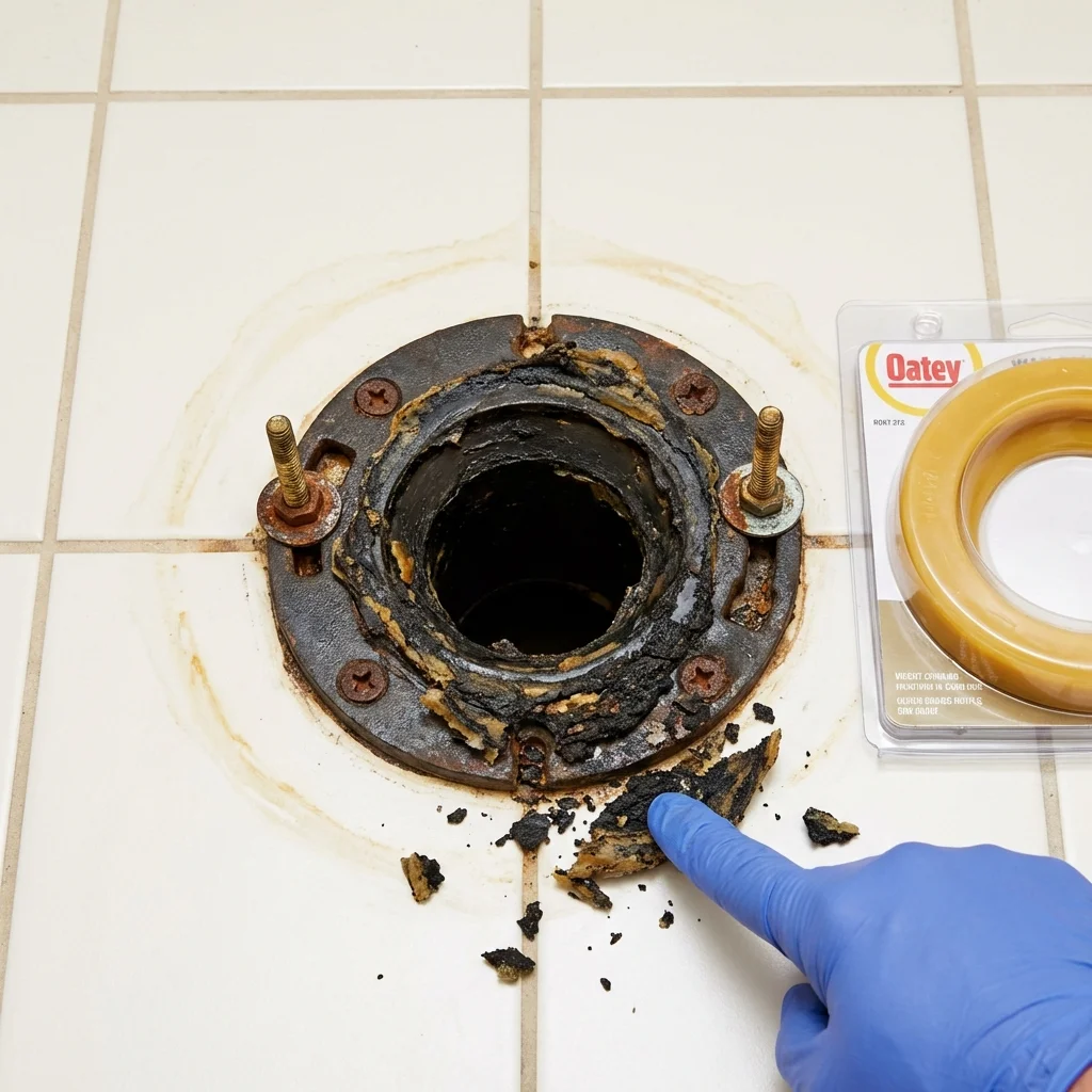 Failed wax ring showing water seepage at the base of a toilet in a National City, CA home