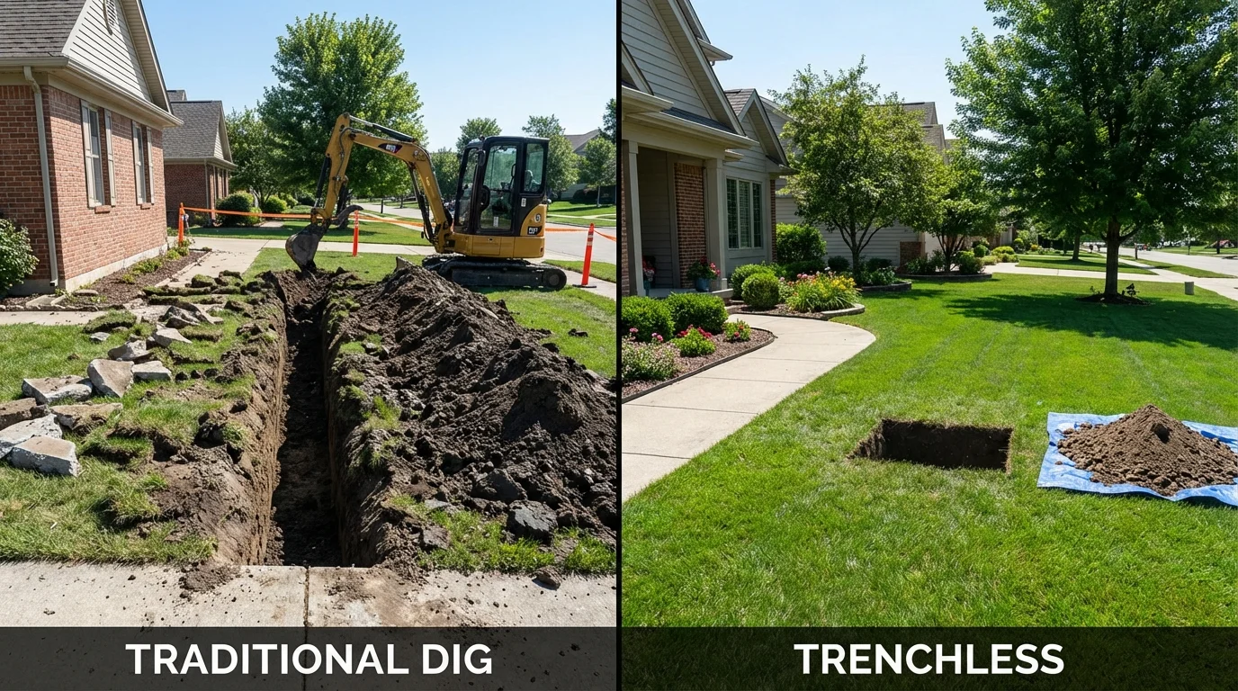 Trenchless sewer repair with minimal yard damage versus traditional excavation in National City, CA